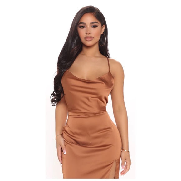 Cowl Neck Satin Midi Dress - Picture 5 of 7